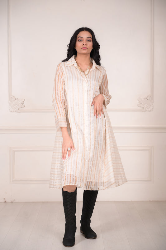 MARA Metallic Striped Shirt Dress