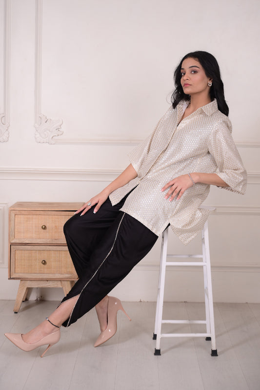 Ziya Polka Chanderi Cotton with Gold Zari Top