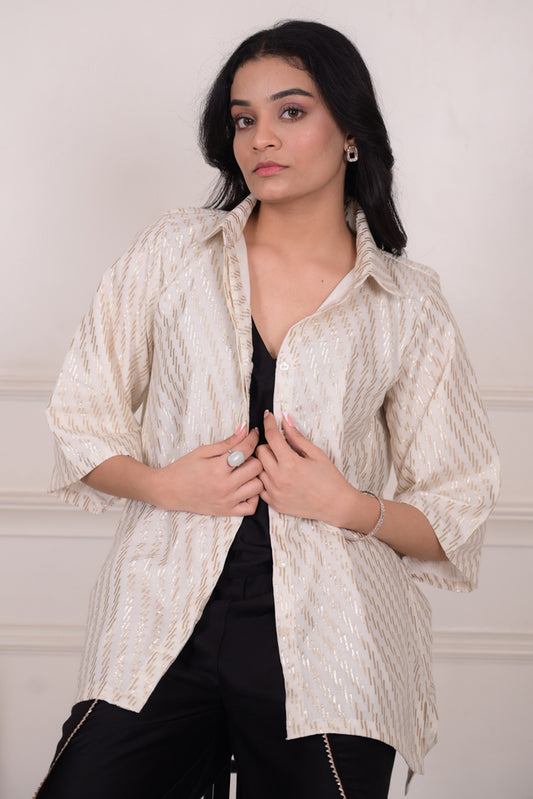 Ziya Stripes Chanderi Cotton with Gold Zari Top