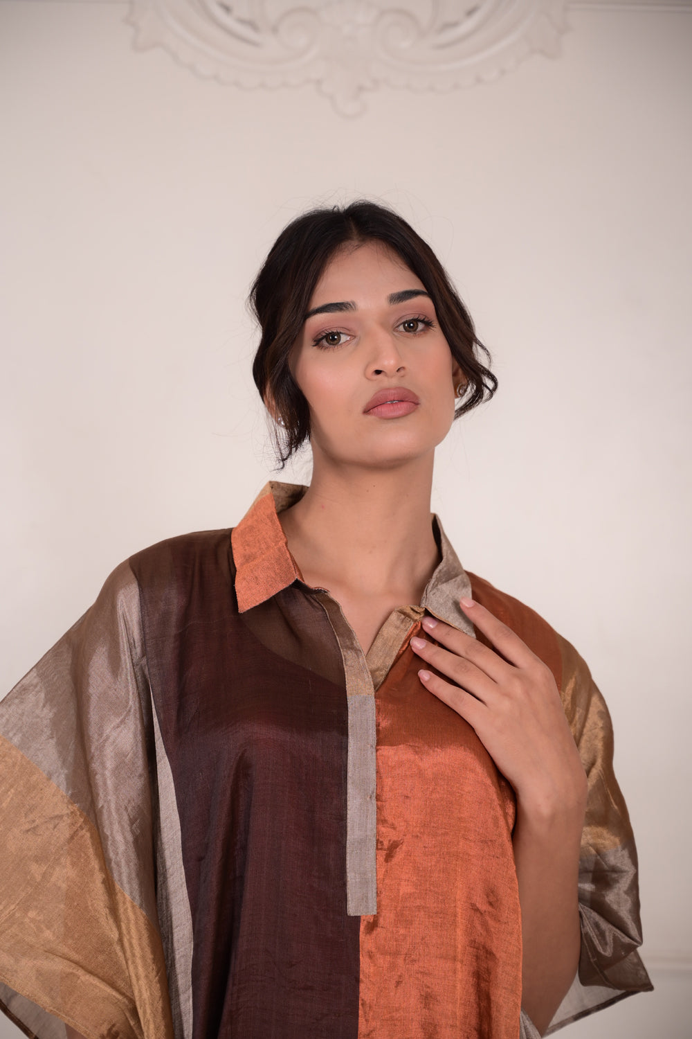 Zareen Metallic Multi Striped Chanderi Zari Kaftan