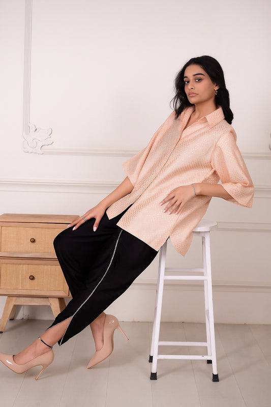 Ziya Polka Chanderi Cotton with Gold Zari Top