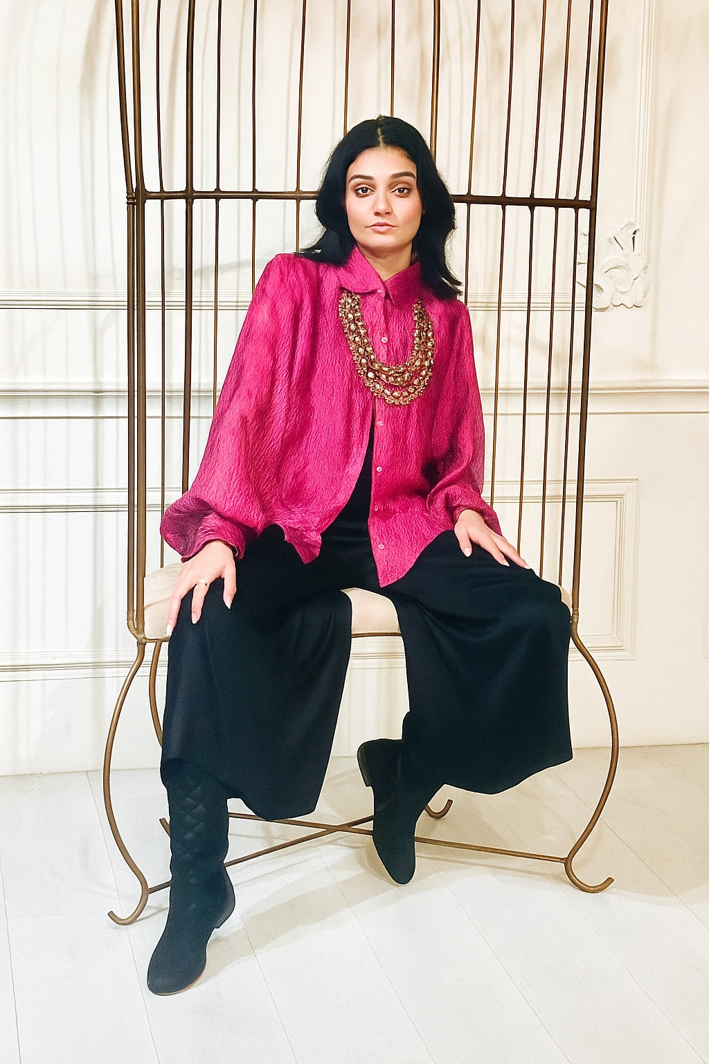 Zaar Crinkled Tissue Zari Metallic Shirt with Slip