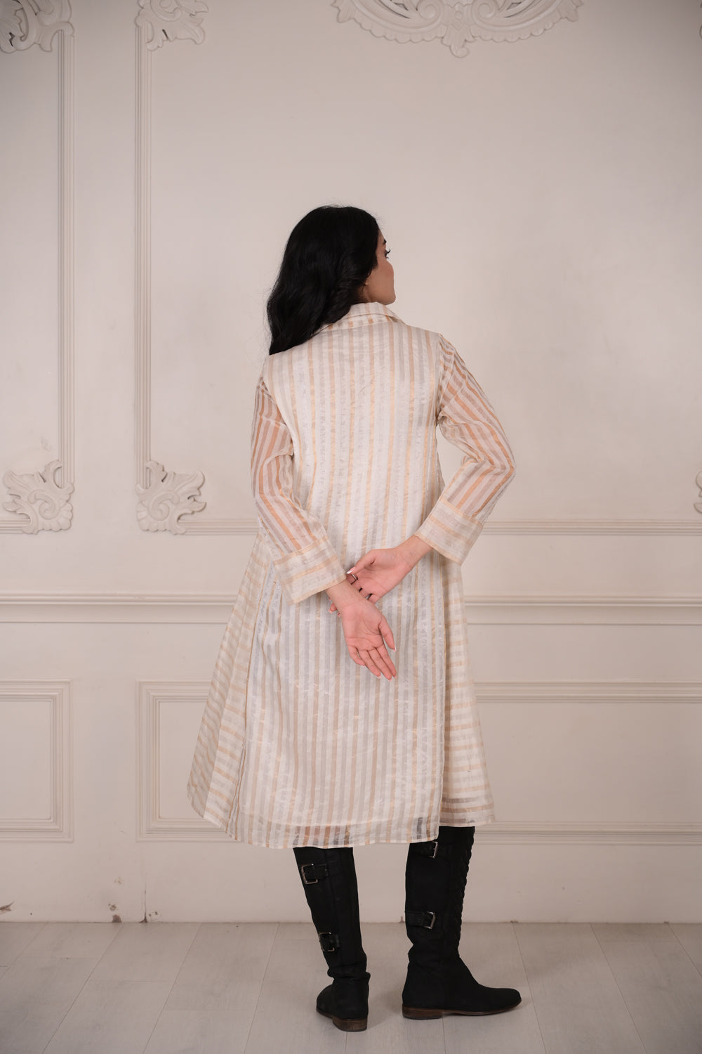 MARA Metallic Striped Shirt Dress