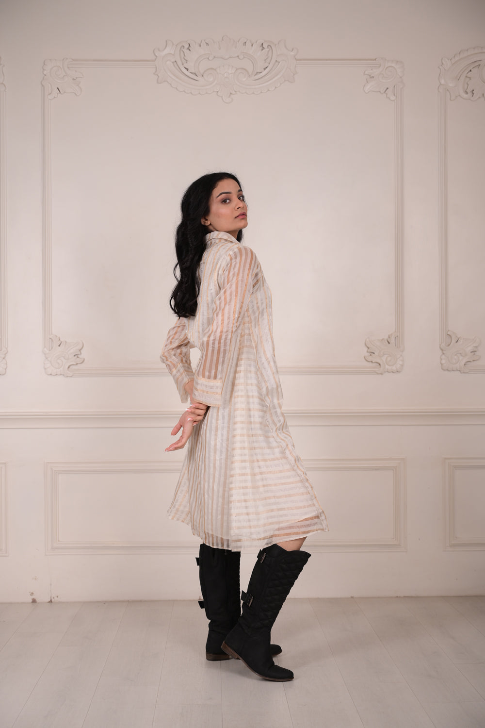 MARA Metallic Striped Shirt Dress