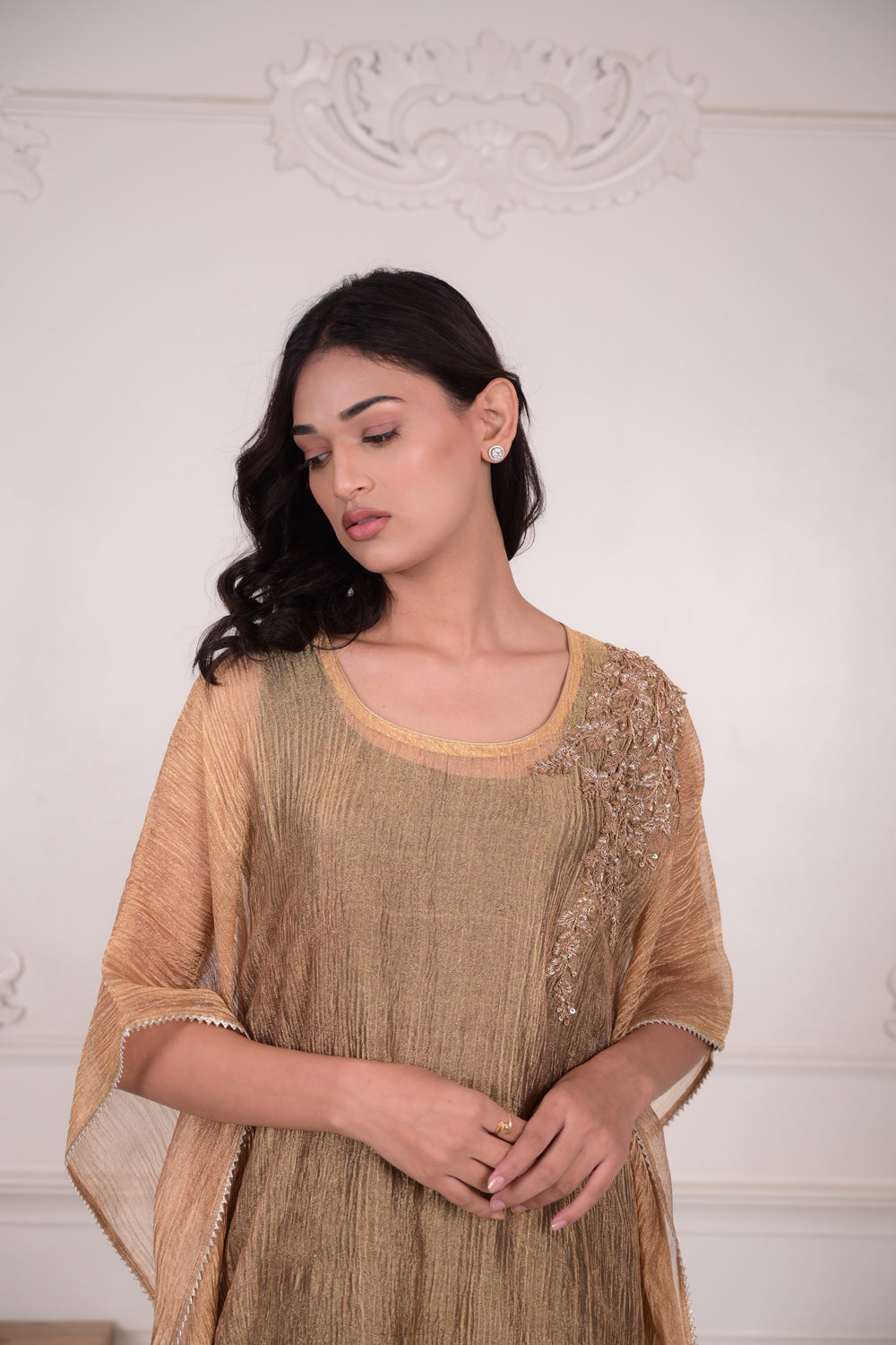 Gulruh Metallic Gold Kaftan – Grace in Every Thread