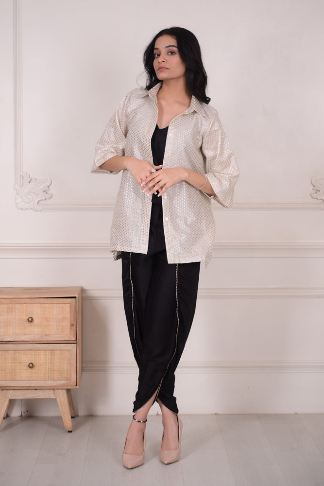 Ziya Polka Chanderi Cotton with Gold Zari Top