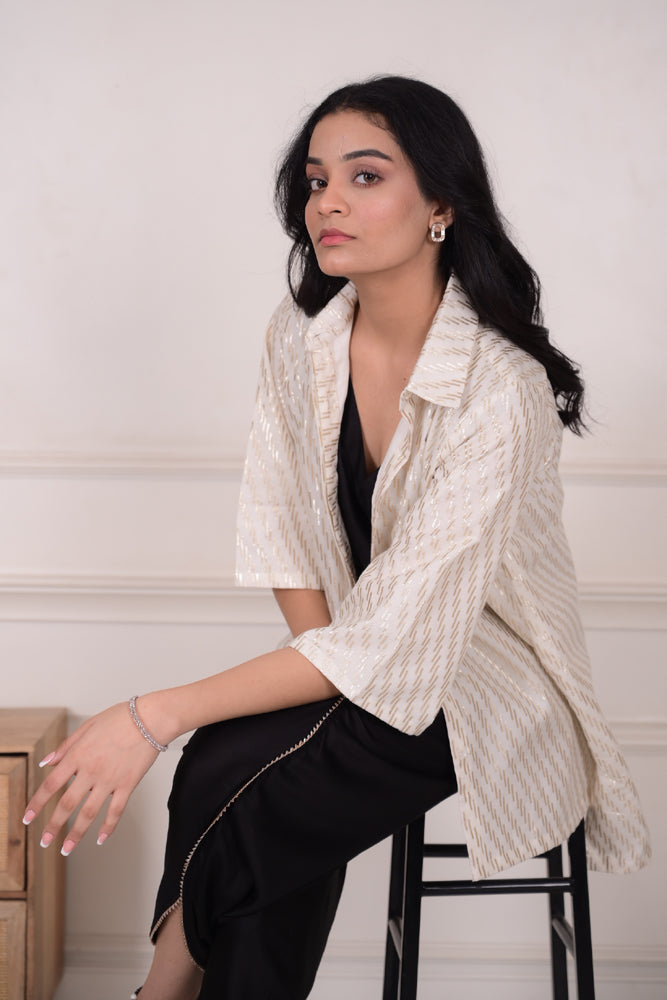 Ziya Stripes Chanderi Cotton with Gold Zari Top