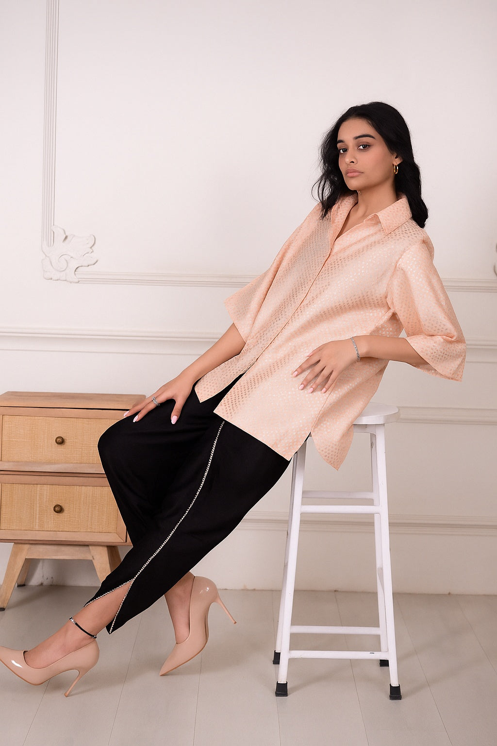 Ziya Polka Chanderi Cotton with Gold Zari Top