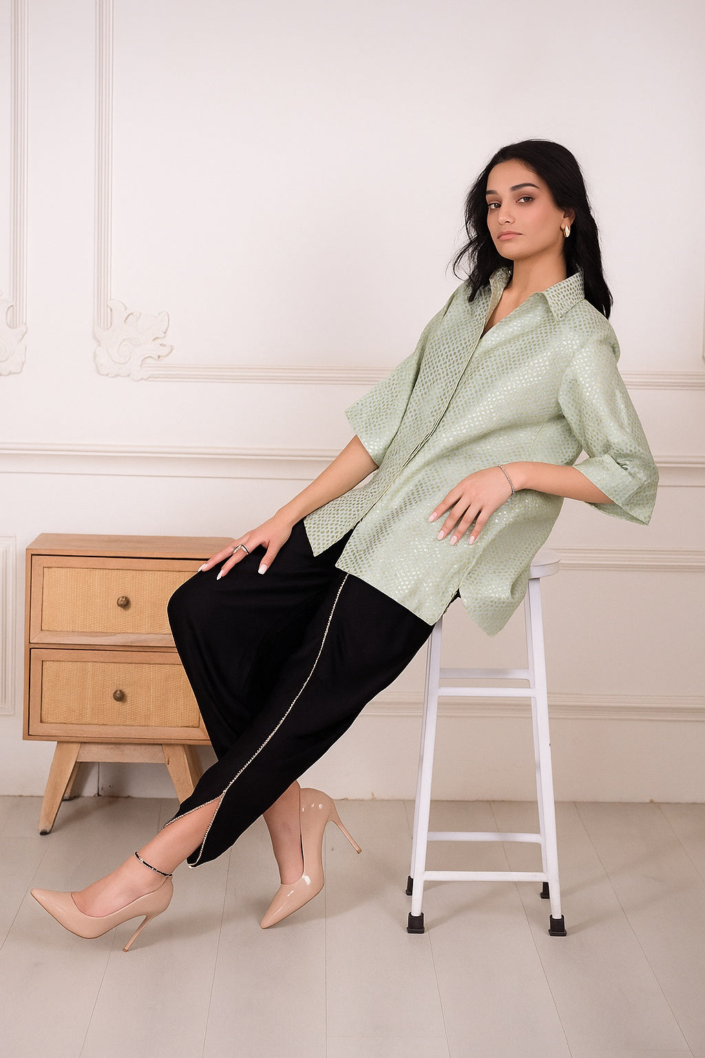 Ziya Polka Chanderi Cotton with Gold Zari Top