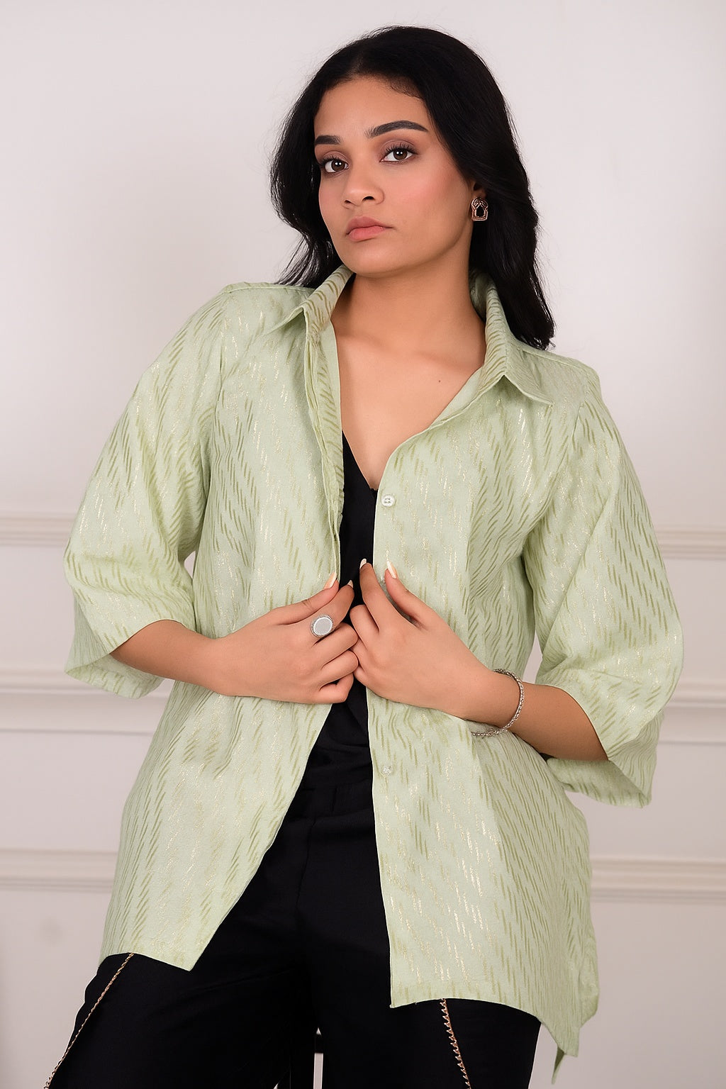 Ziya Stripes Chanderi Cotton with Gold Zari Top