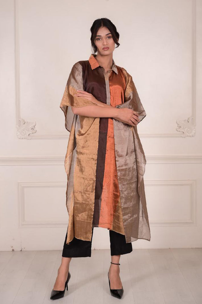 Zareen Metallic Multi Striped Chanderi Zari Kaftan