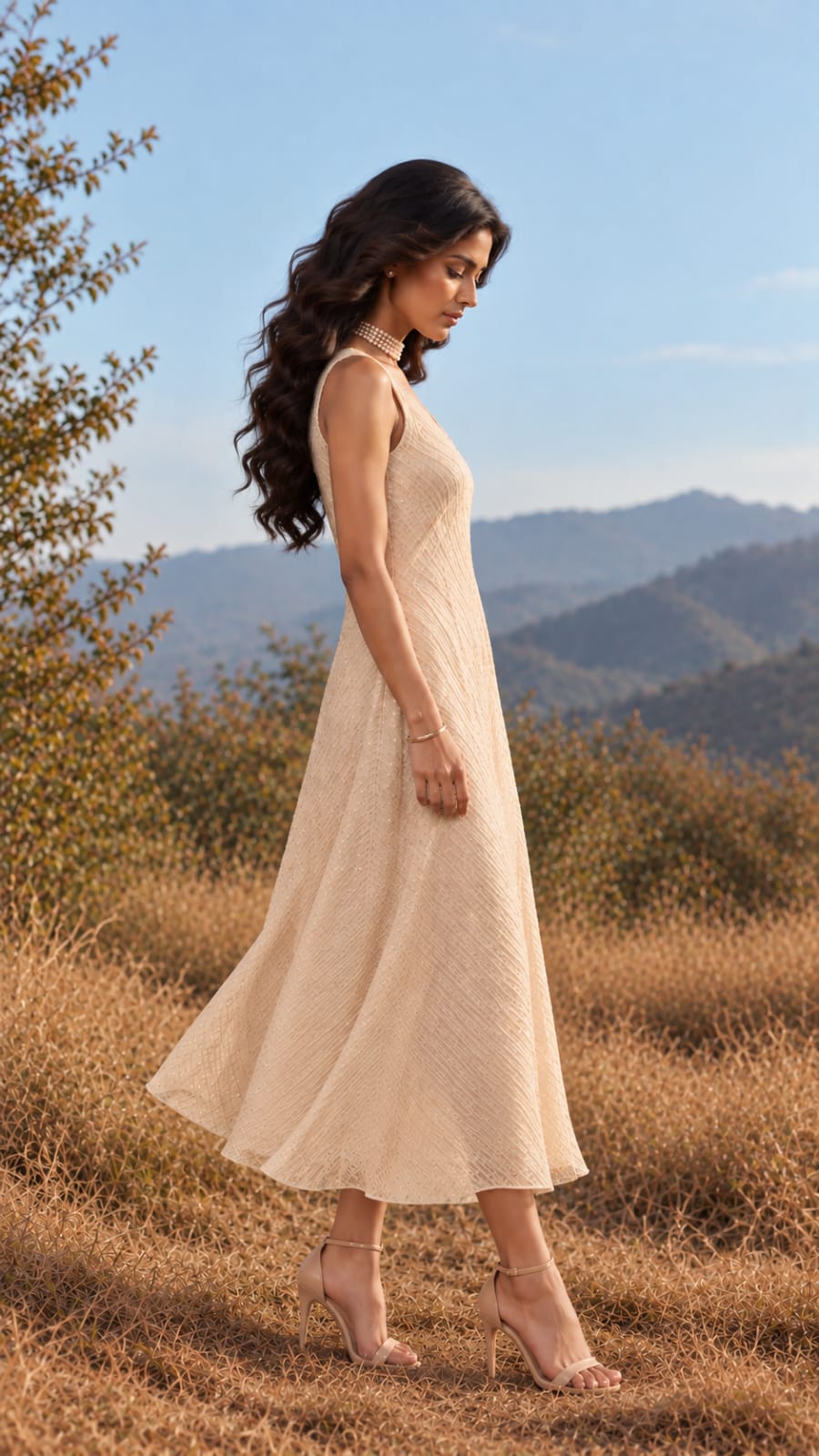 EIRA Thin Gold Striped Chanderi Dress