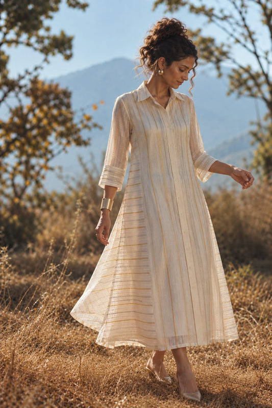 MARA Metallic Striped Shirt Dress