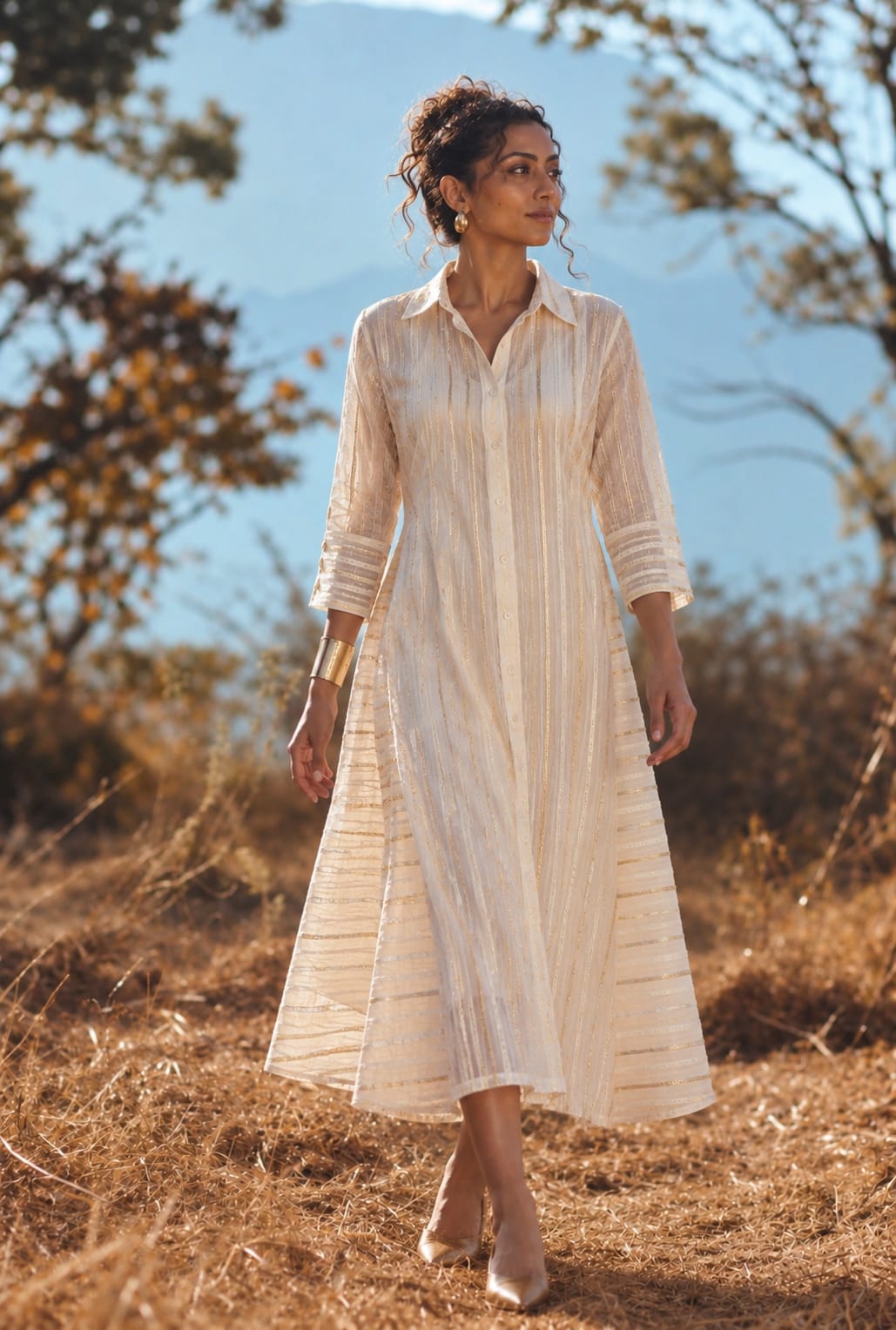 MARA Metallic Striped Shirt Dress