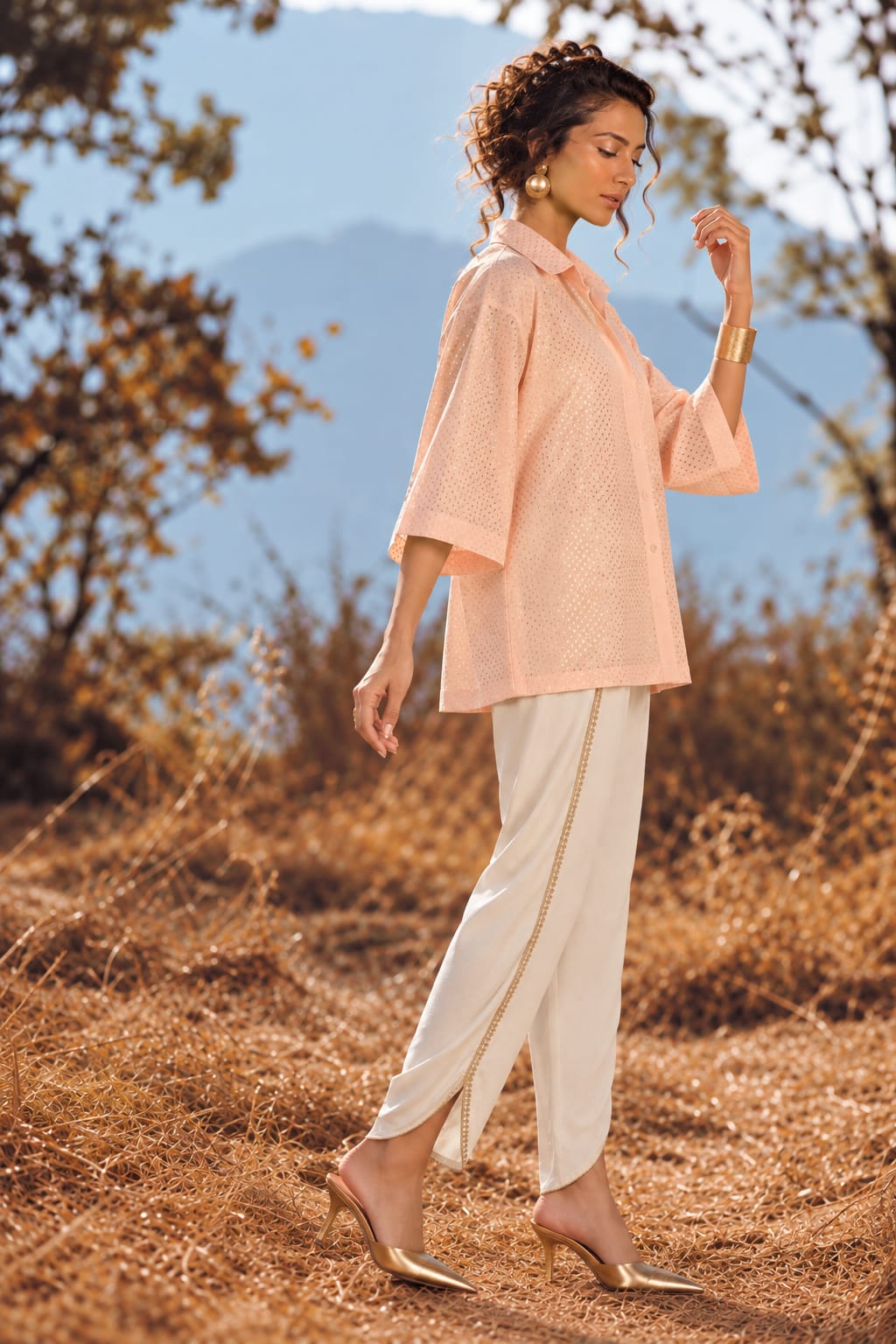 Ziya Stripes Chanderi Cotton with Gold Zari Top