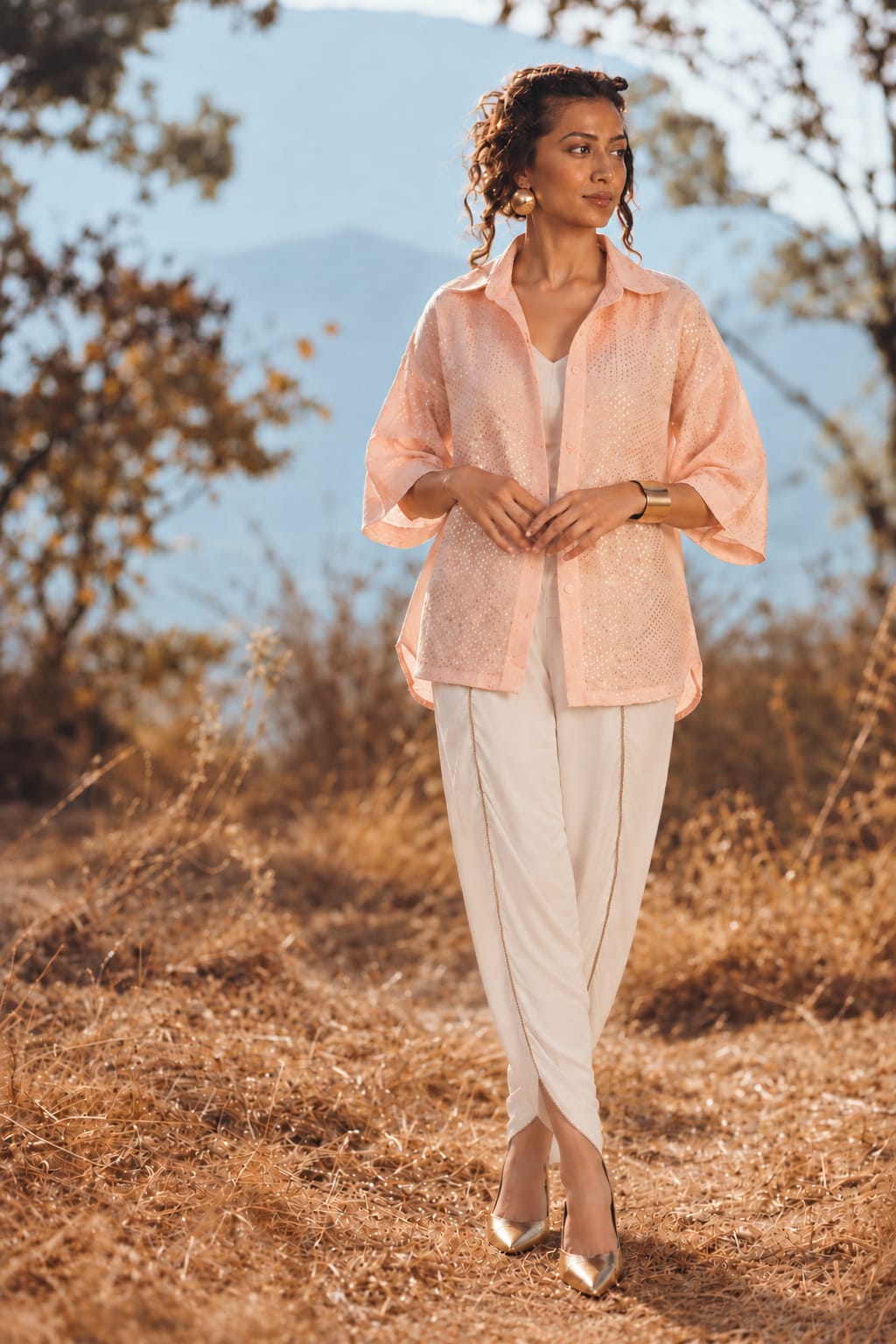 Ziya Stripes Chanderi Cotton with Gold Zari Top