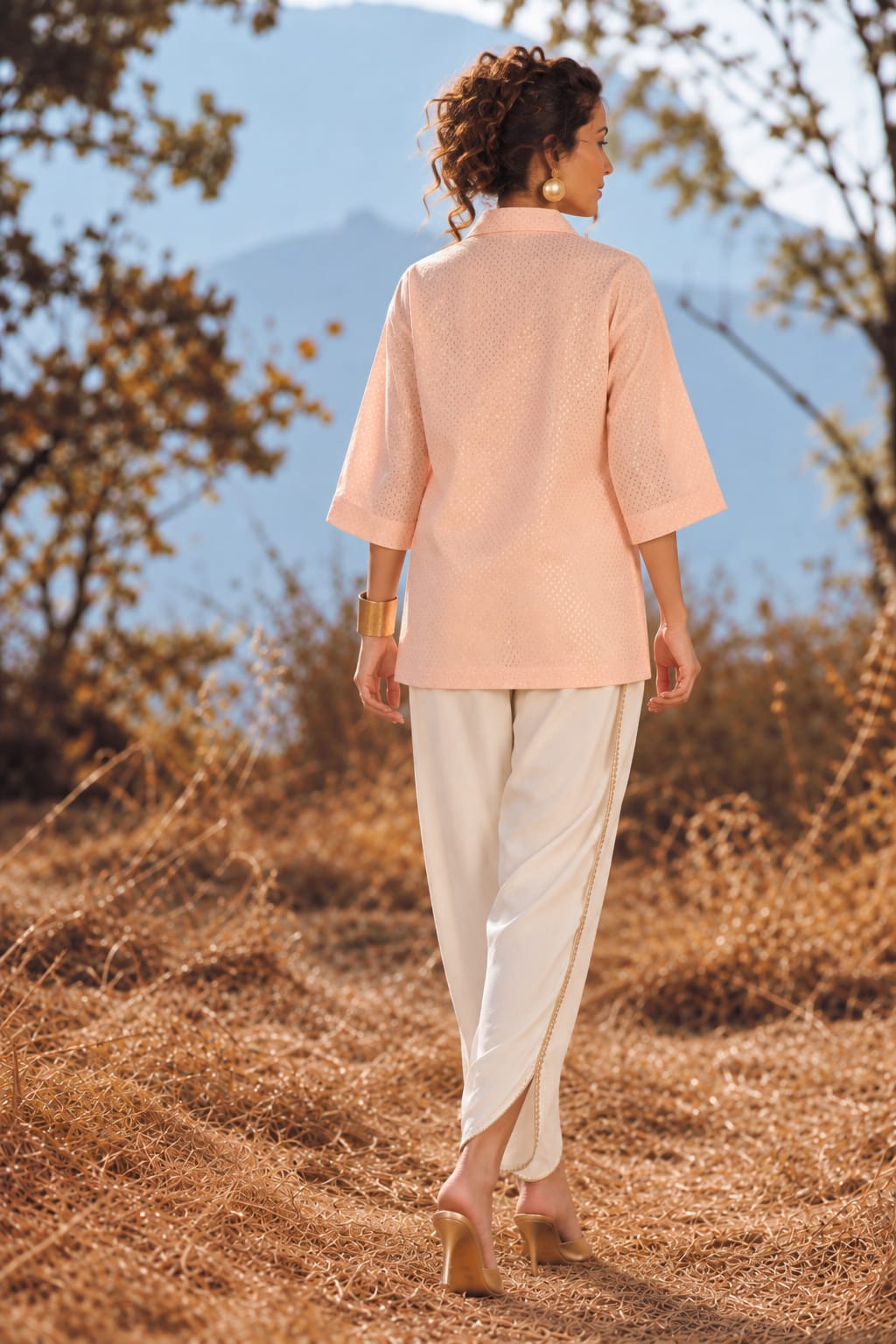 Ziya Stripes Chanderi Cotton with Gold Zari Top