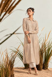 IJAAZ Jute Linen Long Shirt Dress