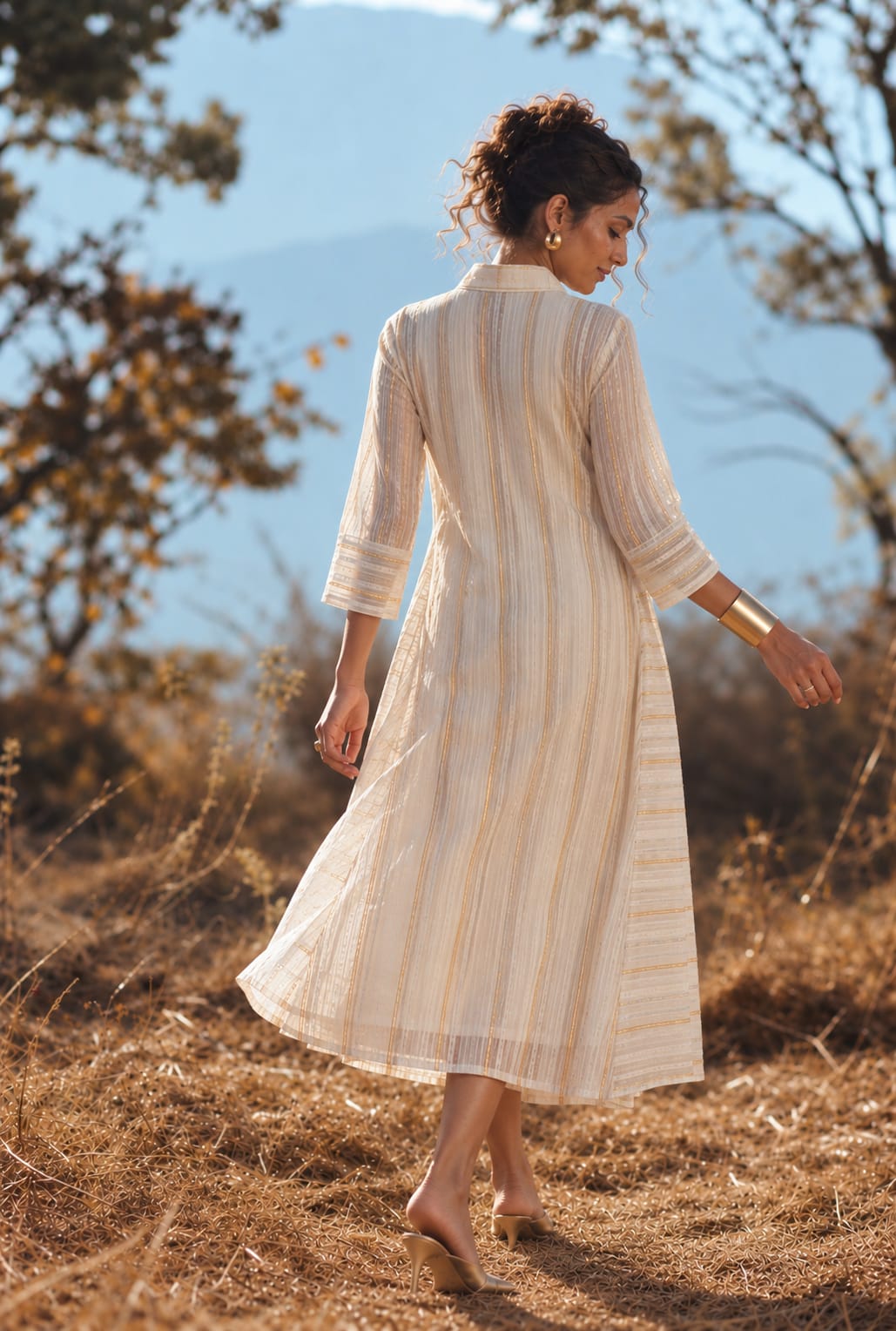 MARA Metallic Striped Shirt Dress