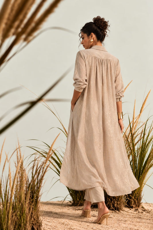 IJAAZ Jute Linen Long Shirt Dress