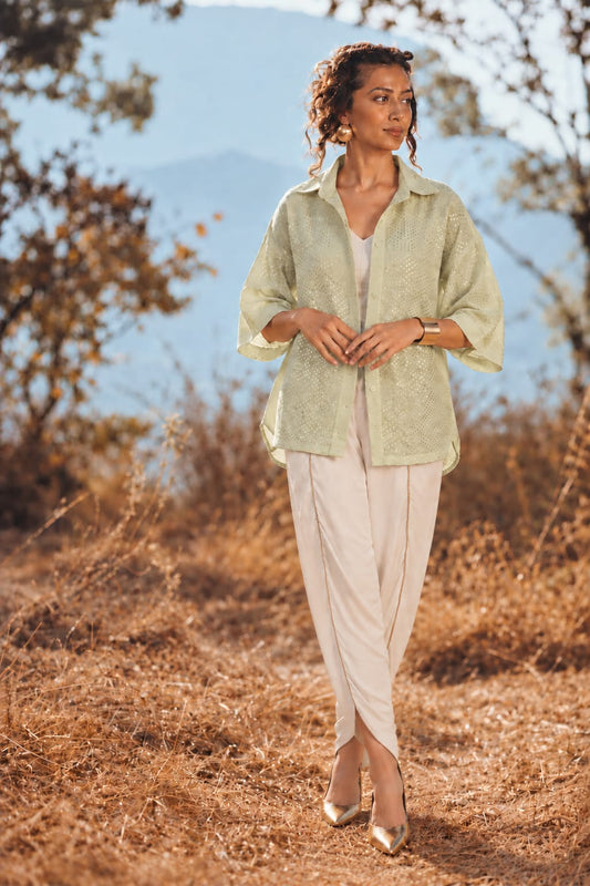 Ziya Stripes Chanderi Cotton with Gold Zari Top
