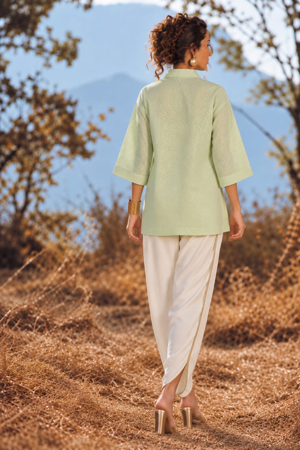 Ziya Stripes Chanderi Cotton with Gold Zari Top